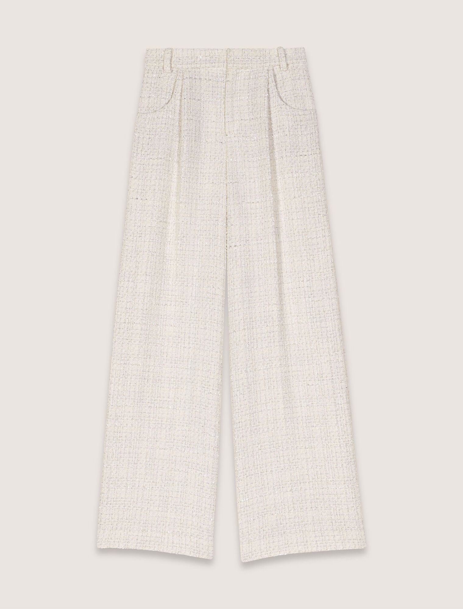 Quần vải tweed cạp cao ống rộng